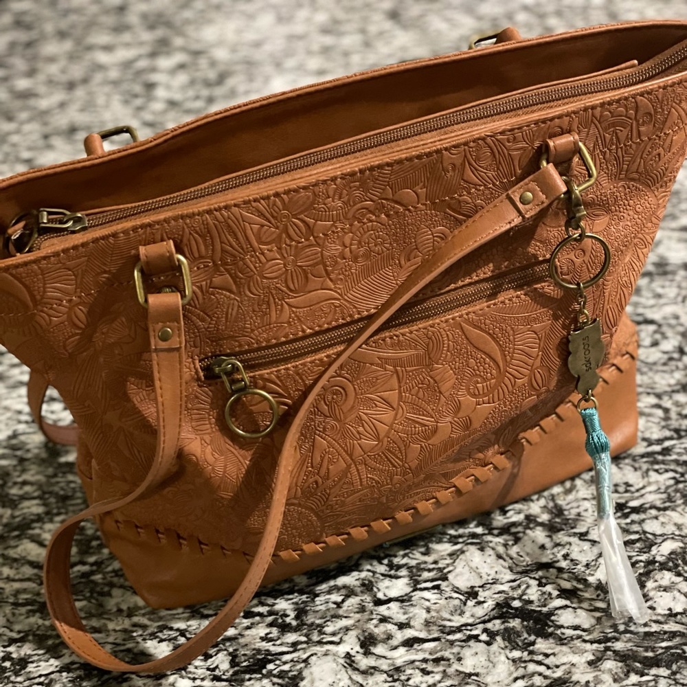 NW/OT Sakroots Arcadia Floral Embossed Recycled Vegan Leather Metro Tote Handbag